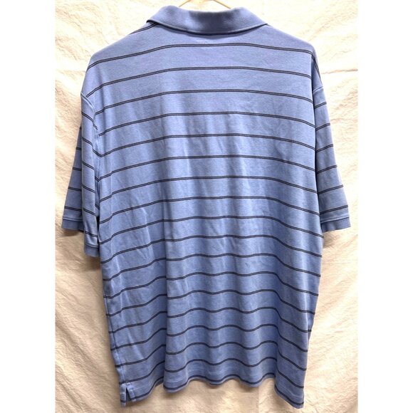 Lands End Mens XL Blue Striped Polo Shirt Cotton 3-Button Short Sleeve - Picture 2 of 3